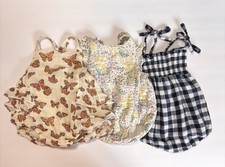 Angel Dear Baby Girl Set Of 3 Cotton Muslin Sleeveless Ruffle Bubble Rompers