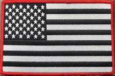 American Flag Patch W/ VELCRO Brand Fastener Black White 6 x 4 Red Border