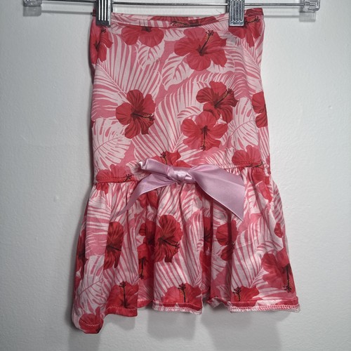 Hawaiian Print Summer Sun Dress Hibiscus Floral Pattern Bright Pink Small Dogs