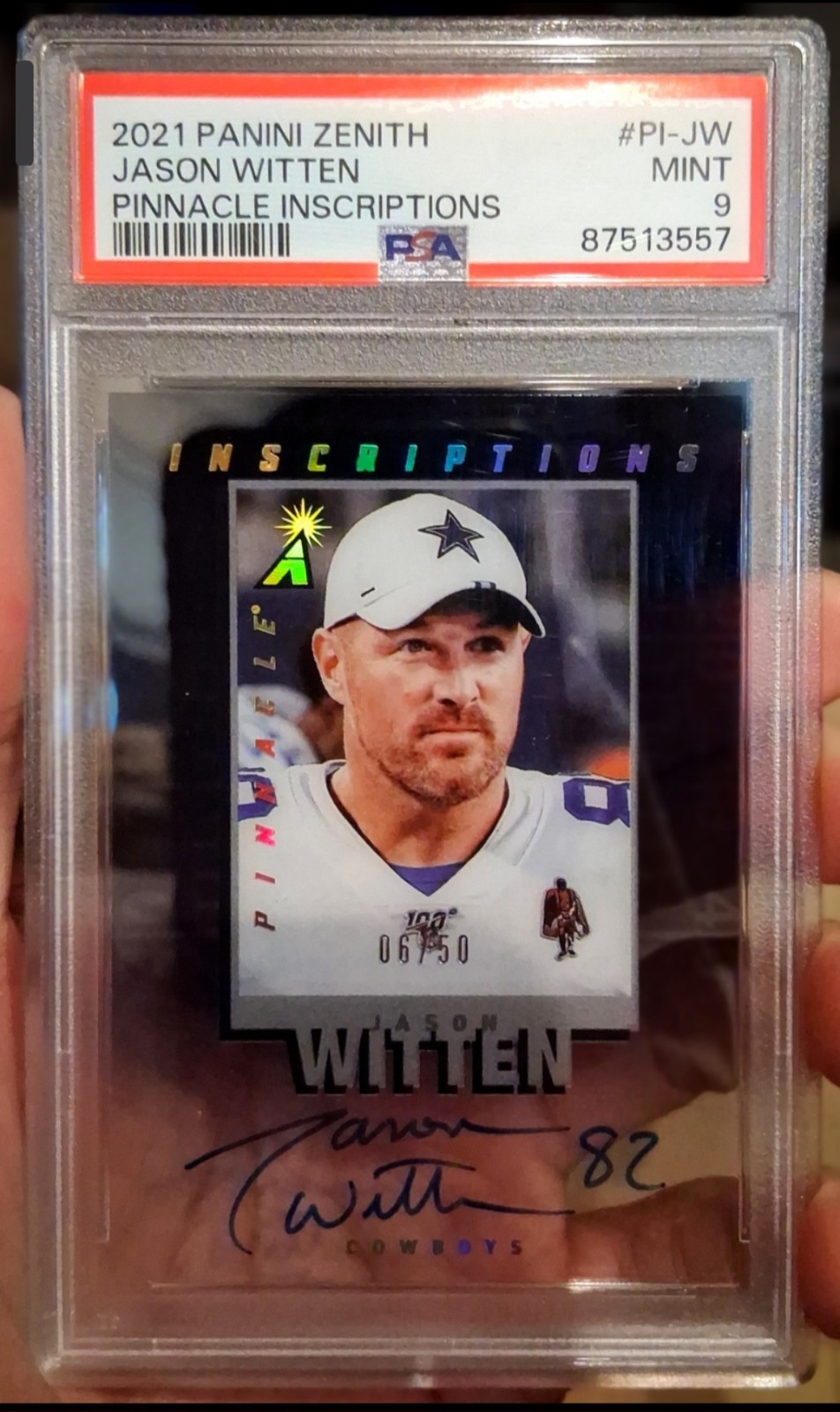 Jason Witten 2021 Zenith #PI-JW Pinnacle Inscriptions Auto /50 PSA 9