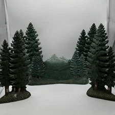 5 pc Santa's Best Christmas in Vermont Village Accessory Mountain Trees Backdrop