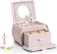 Kids Musical Jewelry Box for Girls with Drawer, Music Box with Ballerina and Sti