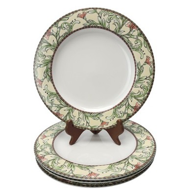 Vintage Oneida Table Trends Eden Plates 11'' Set of 4 Floral Stoneware 1998 Korea
