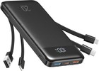 Power Bank with Built in Cables, 20000mAh USB C Battery Pack 5 Outputs 4 Inputs
