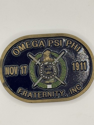 Vintage Omega Psi Phi Fraternity Inc. Enamel & Brass Belt Buckle