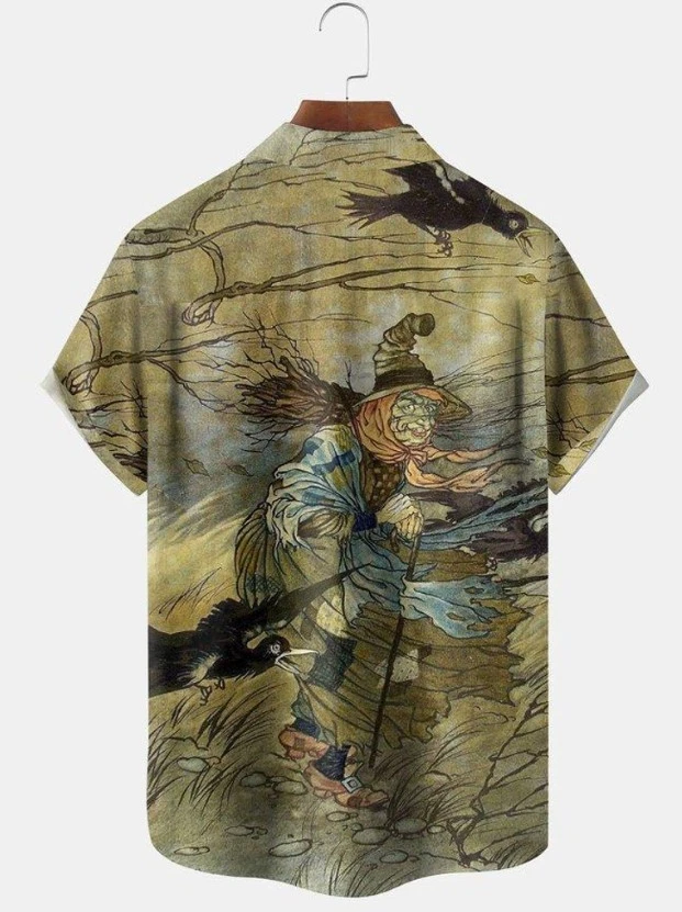 Halloween Print Short Sleeve Hawaiian Shirt