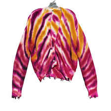 YFB Cardigan Sweater Women L Tie Dye Distress...