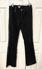 CACHE Women's 4 Black Flare Leg Jeans Embellished Sequins Glam Chic Y2K Stretch