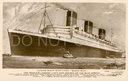 RPPC RMS Queen Mary Blue Riband Liner Postcard Ship c.1930s UK (A26) - Picture 1 of 2