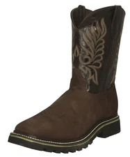 Mens Dark Brown Work Boots Leather Slip Resistant Rubber Soles Soft Toe Size 14