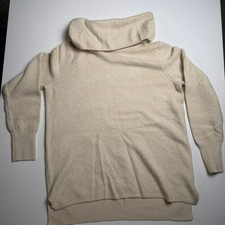 DKNY Cream Beige Basic Cowl Neck Long Sleeve Knit Sweater Size XL