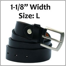 1-1/8" Width Black Leather Belt with Silver Buckle - Size L