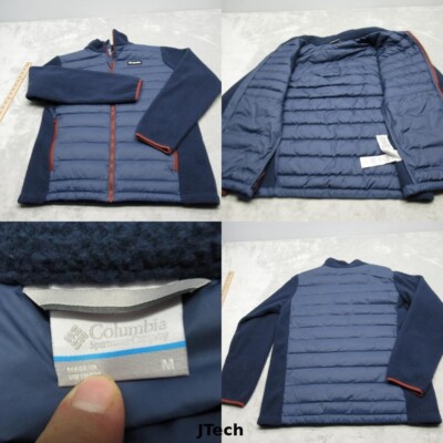 Columbia Down Jacket Mens Medium Blue Juniper Peak Hybrid 590TD Quilted Puffer