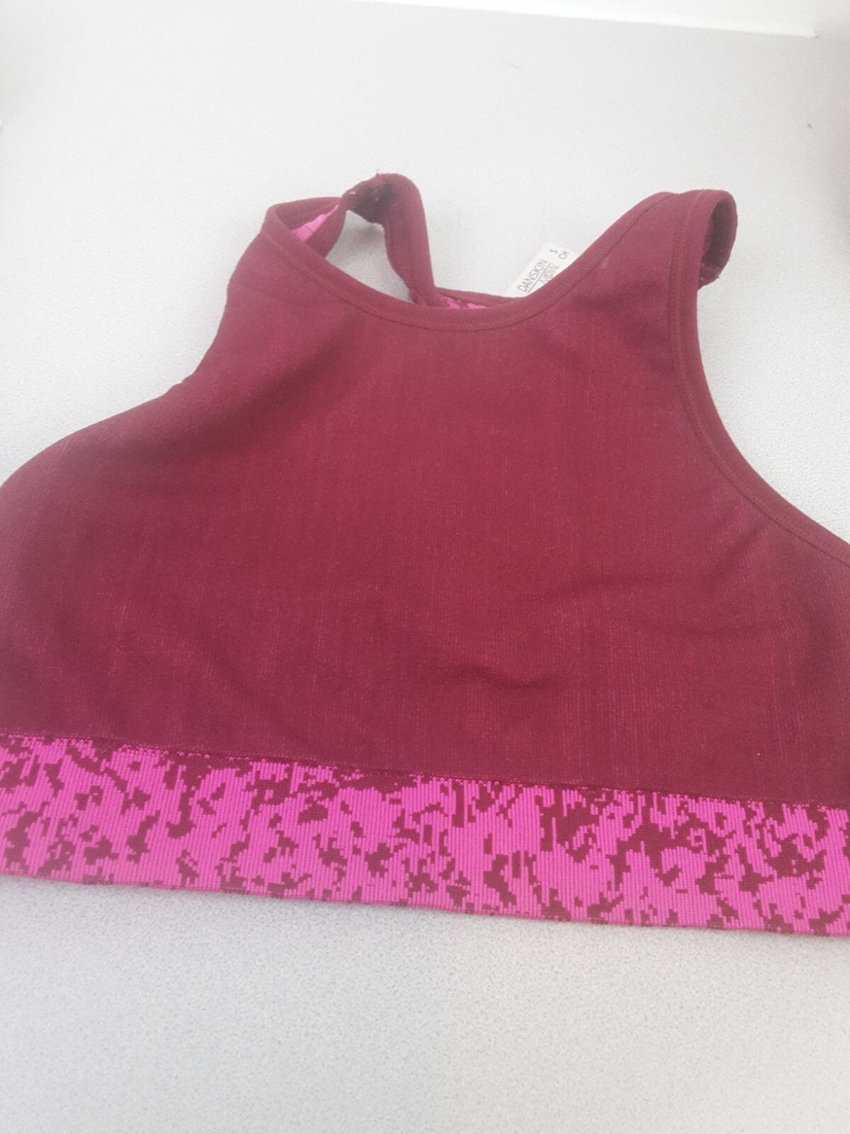 Danskin Now RN 52469 Pink Checkered Design Pullover Sports Bra Size S