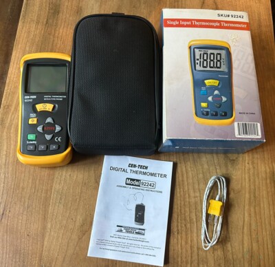 CEN-TECH 92242 Thermocouple Thermometer, K Type, 24V 60V, w/ Case