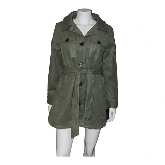 Steve Madden Juniors Belted Shirt Jacket Moss Green Plus Size 1X