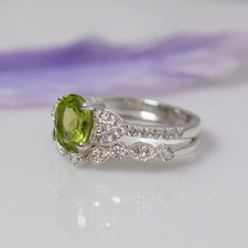 Natural Peridot Ring Set 925 Sterling Silver Ring Engagement Ring, Women Ring