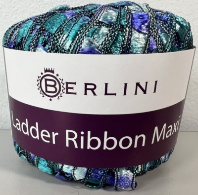 BERLINI Ladder Ribbon Maxi Yarn #129 Peacock Teal Blue Violet 50 gram 98 yards
