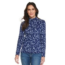 Blue Butterfly Mockneck Top Size XXL Office Long Sleeve Shirt Croft & Barrow New