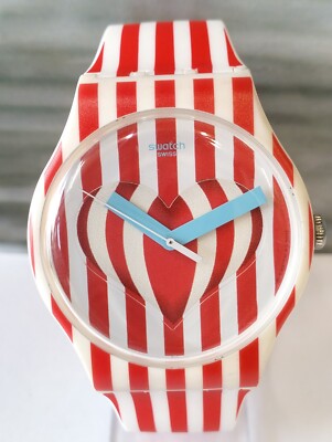 SWATCH QUARTZ HEARTS RED & WHITE DIAL SWISS UNISEX FULL WORKING
