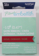 NEW Brother P-touch Embellish Satin Ribbon GOLD on RED 1/2"x13ft