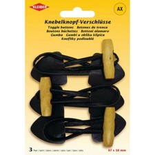 3 Paar Kleiber Knebelknöpfe schwarz/braun für Mäntel, Jacken, Kostüme 