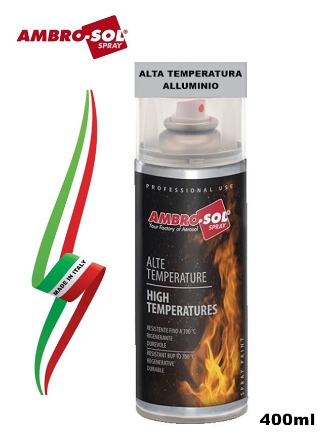 BOMBOLETTA SMALTO SPRAY " ALLUMINIO ALTA TEMPERATURA 400ml "AMBRO-SOL" ITALY