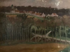 Beautiful Oil Painting Wood Panel 1900 Landscape Post-Impressionist Village Art