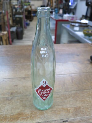 Vintage RC Royal Crown Cola Half Quart Glass Soda Bottle 16oz Green Half Quart