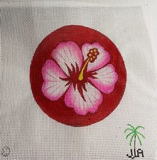 Handpainted Needlepoint Canvas Hibiscus Ornament,18mesh Zweigart, JWPO 118