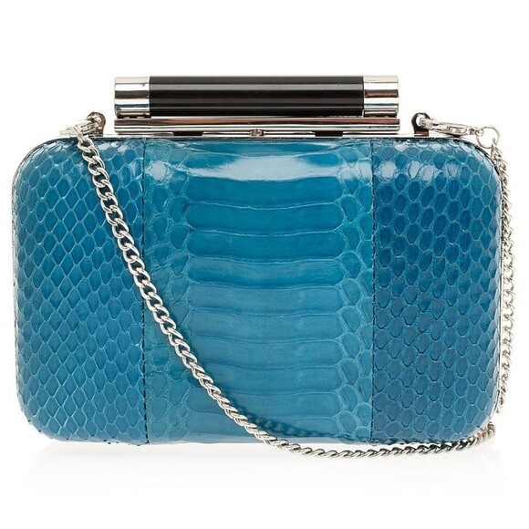 Neuf Diane von Furstenberg Dvf Tonda Serpent Pochette Teal Python