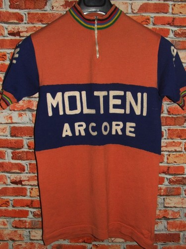 Maillot Cyclisme Vintage Eroica Molteni Arcore - 50% Laine Brodée Taille M Années 70