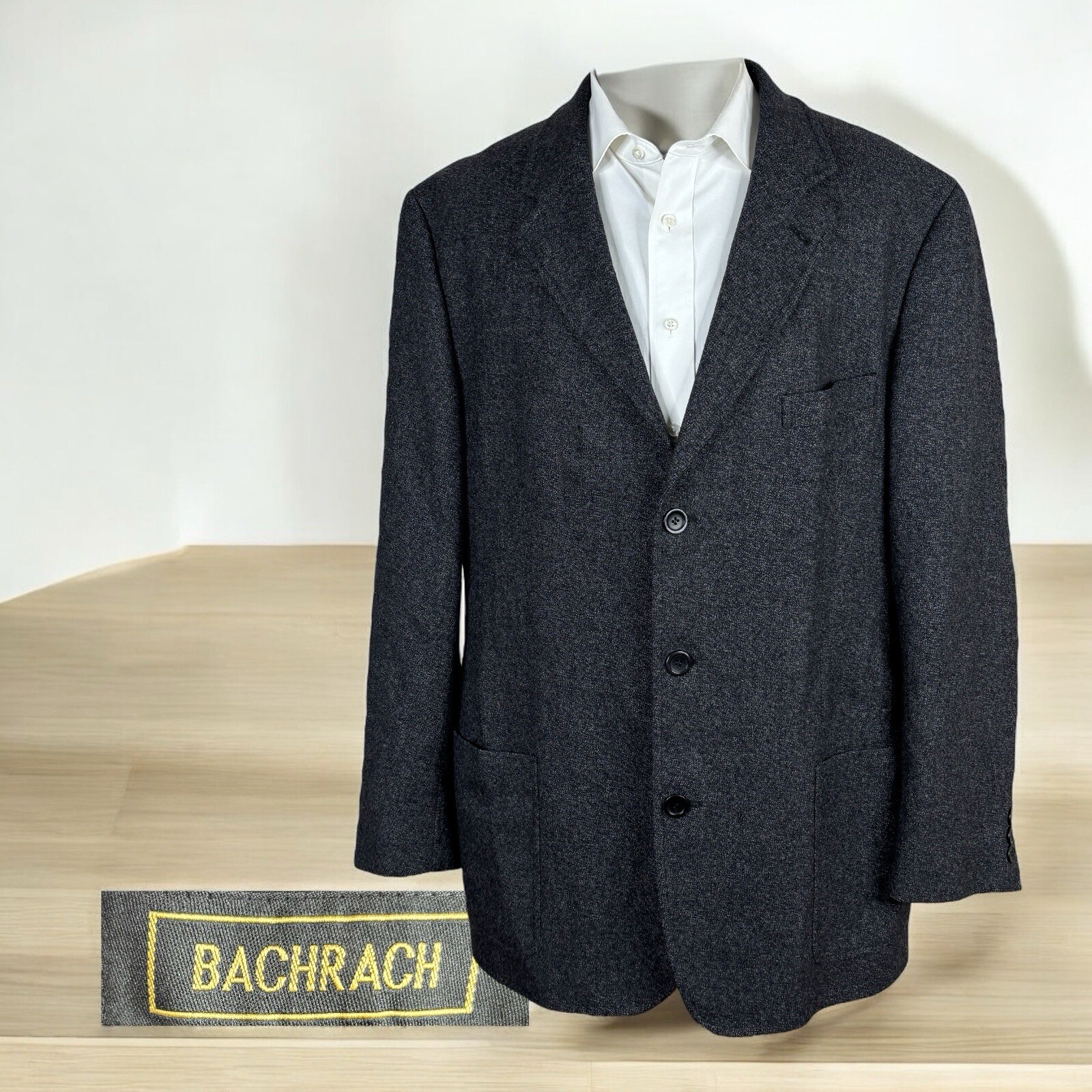 Bachrach Sport Coat Mens 44L Dark Gray Soft Semi Unstructured Wool