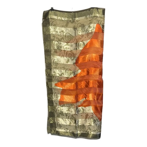 Vintage Rose Print Sheer Scarf – Oversized Burnt Orange & Olive Green Floral Wra - Picture 3 of 4