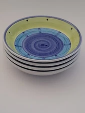 Set of 4 CALECA Italian Hand Painted Bowls CAA57 blue green 8.5" W x 2" H
