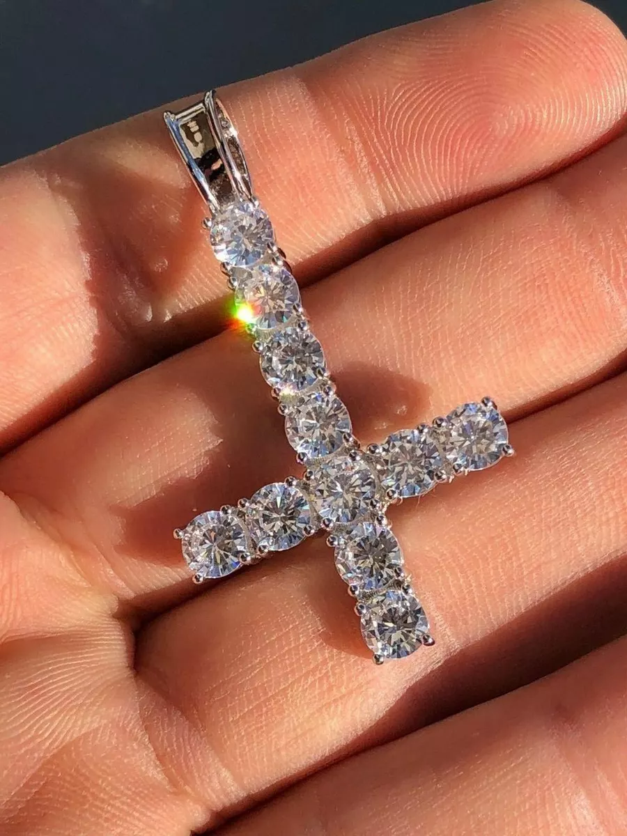 Inverted Cross Upside Down Real Solid 925 Sterling Silver Tennis Chain CZ