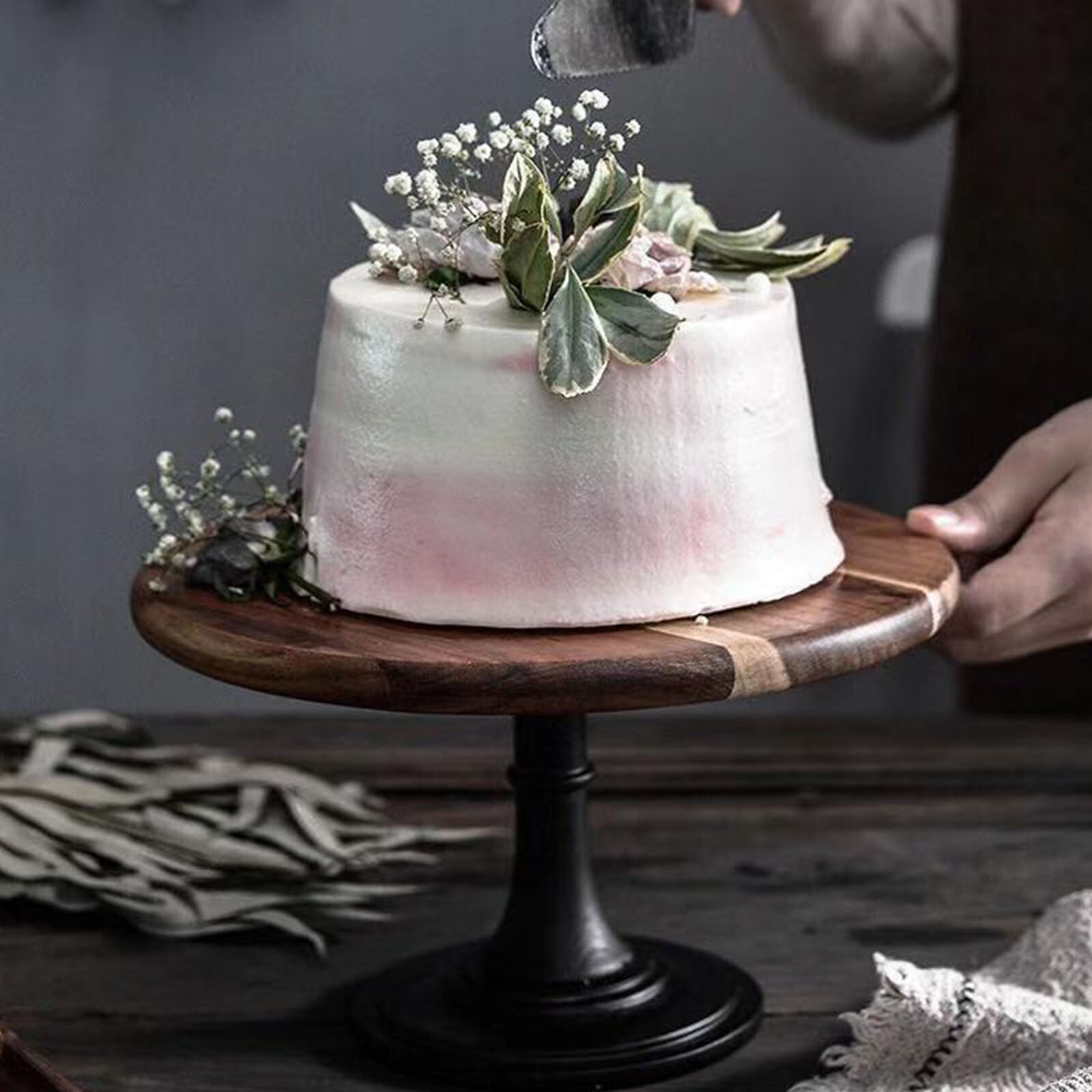 8in Round Wood Server Cake Display Stand Dessert Cupcake Display Tray