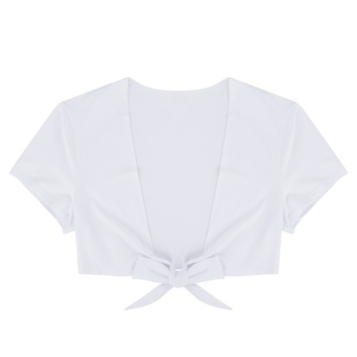 Women's Sexy Deep V Neck Crop Top Short Sleeve Schoolgirl Shrug T Shirt Tee - Bild 23 von 40