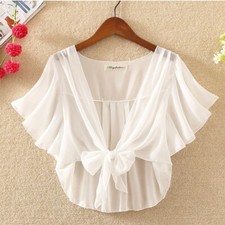 Lady Ruffles Chiffon Shrug Bolero Cape Capelet Cardigan Tops Jacket Coat Summer