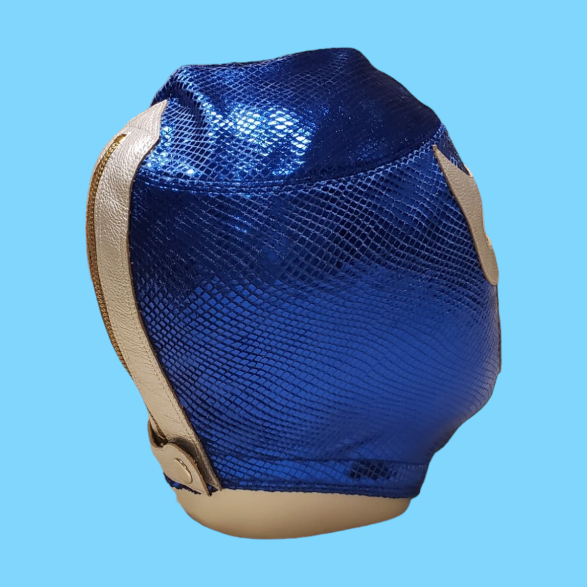 BLUE DEMON 100% PRO Mask Wrestling Lycra &Leather & Metal Zipper