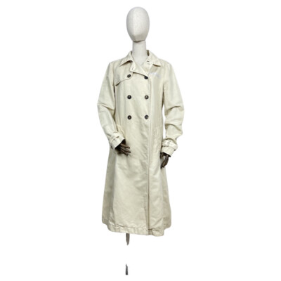 Women's PRADA Trench Coat Overcoat Beige Cotton Linen Size 44