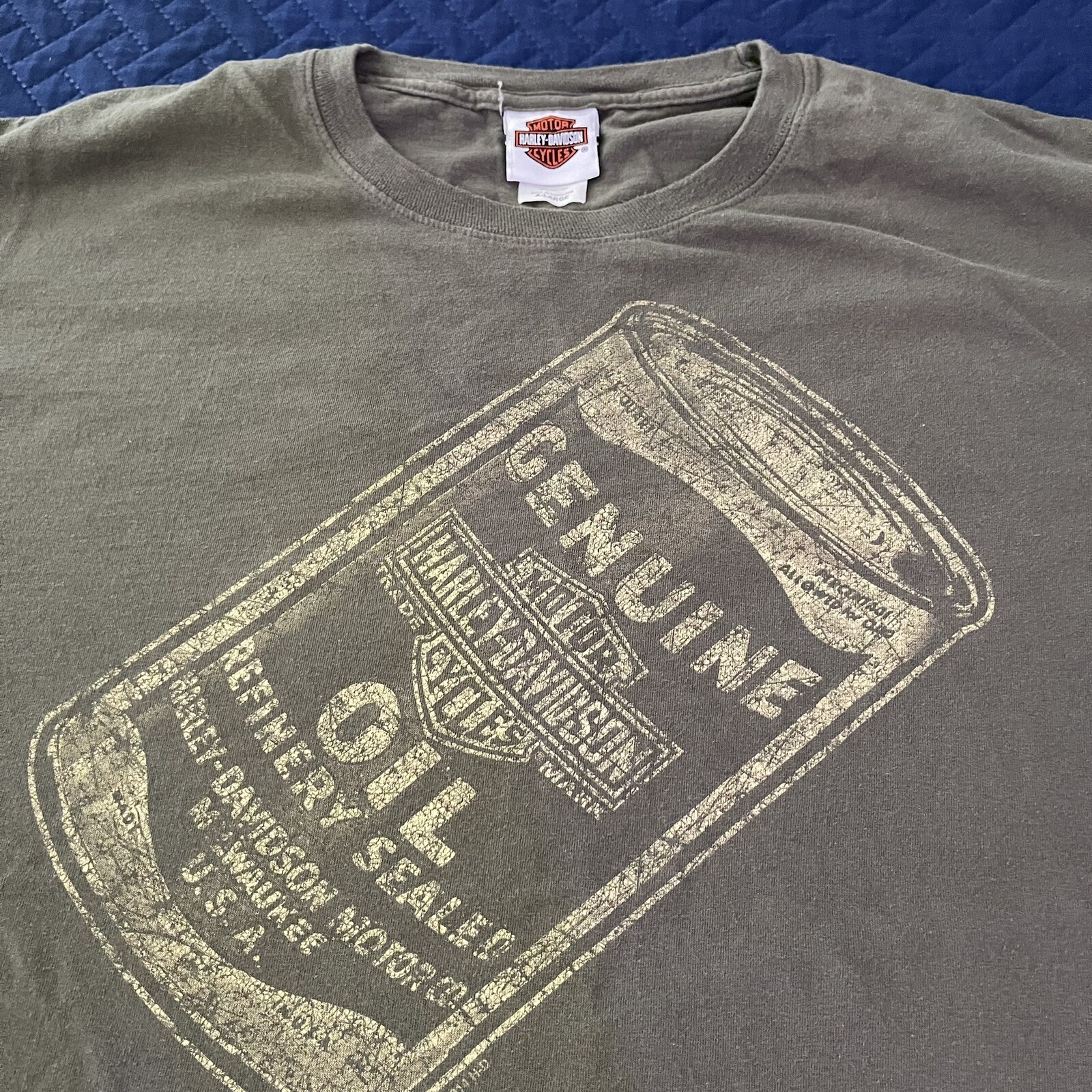 Harley Davidson Oil Can Panama green t shirt Adult XL