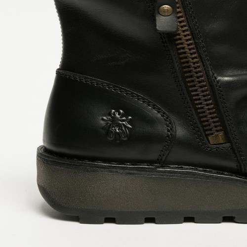 Botas Chelsea Fly London para mujer negras MON944 cuero tacón de cuña tobillo cremallera - Imagen 7 de 8