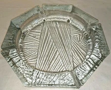 Vintage 10" Scandinavian Danish MCM Modern 10" Heavy Clear Glass Ashtray 7 lbs!