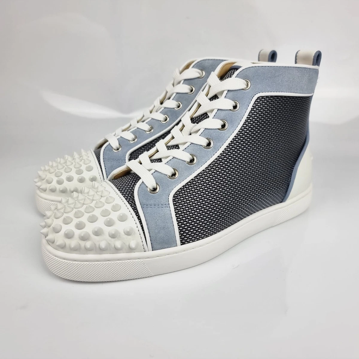 Christian Louboutin Lou Spike Blue And White Sneakers New