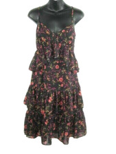 Scripted Tiered Ruffle Floral Spaghetti Strap Dress Small Black Multi $295