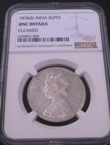 1878 (B)  India Rupee  , NGC unc. details ,  nice silver coin      #1702, #52-10