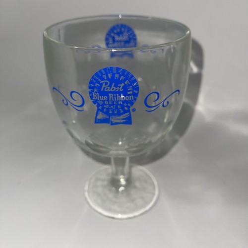 Vintage Pabst Blue Ribbon PBR Beer Glass Goblet Thumbprint Logo Bar Chalice - Picture 2 of 5