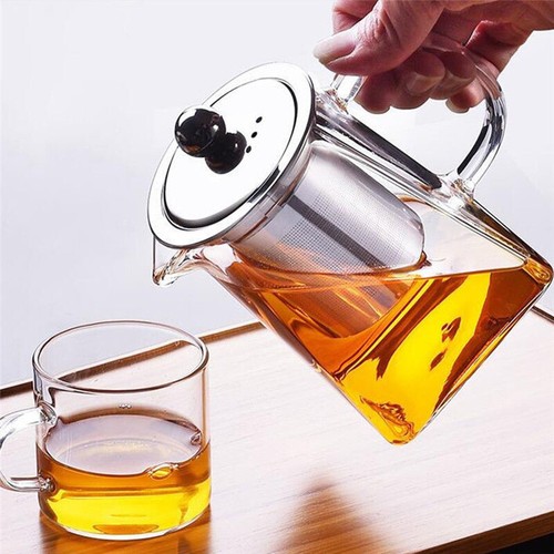 Glass Heat Resistant Tea Pot Clear Easy To Clean Teapot Strainer Filter Infuser - Bild 2 von 11