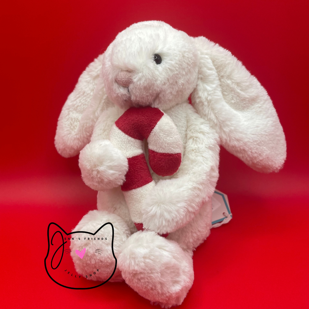 AUTHENTIC Jellycat BASHFUL BUNNY w/CANDY CANE New BNWT RETIRED